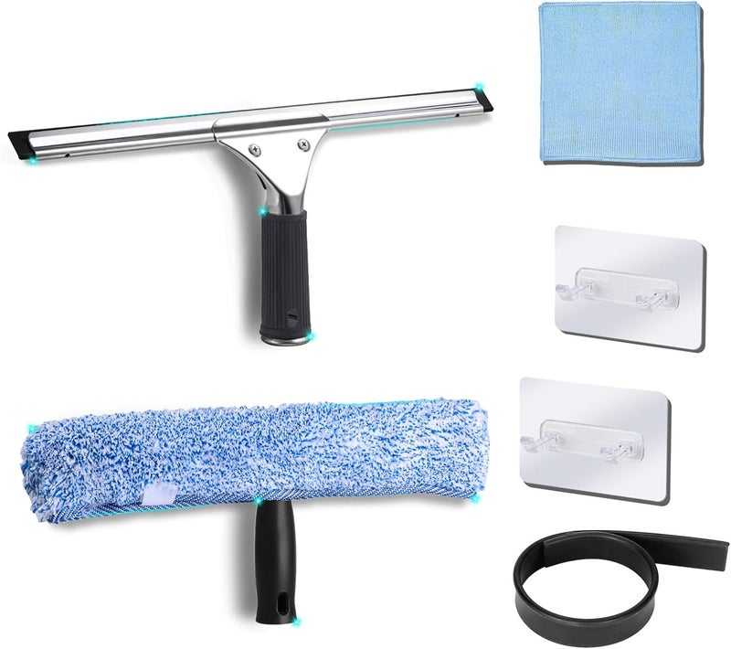 MRDARENSU 2Pack 14-Inch Multifunctional Rust Proof Window Cleaning Kit. Squeegee for Shower Glass Doors, Bathroom Doors, Mirrors and Windows - Image 1
